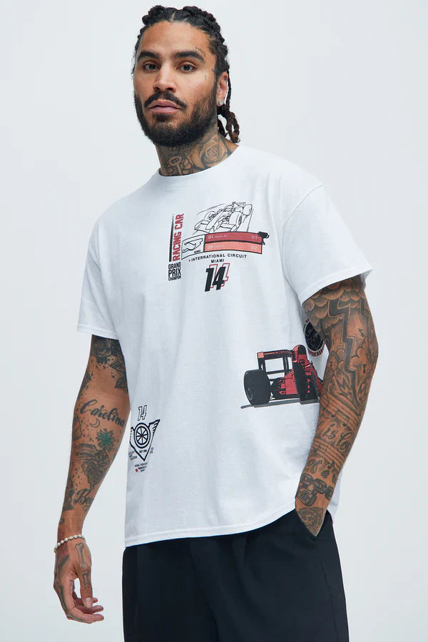 Men's Grand Prix Racing Car White Graphic Tee T-Shirt - Rex Distributor, Inc. Wholesale Licensed Products and T-shirts, Sporting goods,