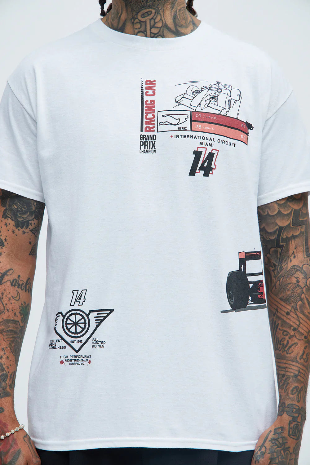Men's Grand Prix Racing Car White Graphic Tee T-Shirt - Rex Distributor, Inc. Wholesale Licensed Products and T-shirts, Sporting goods,