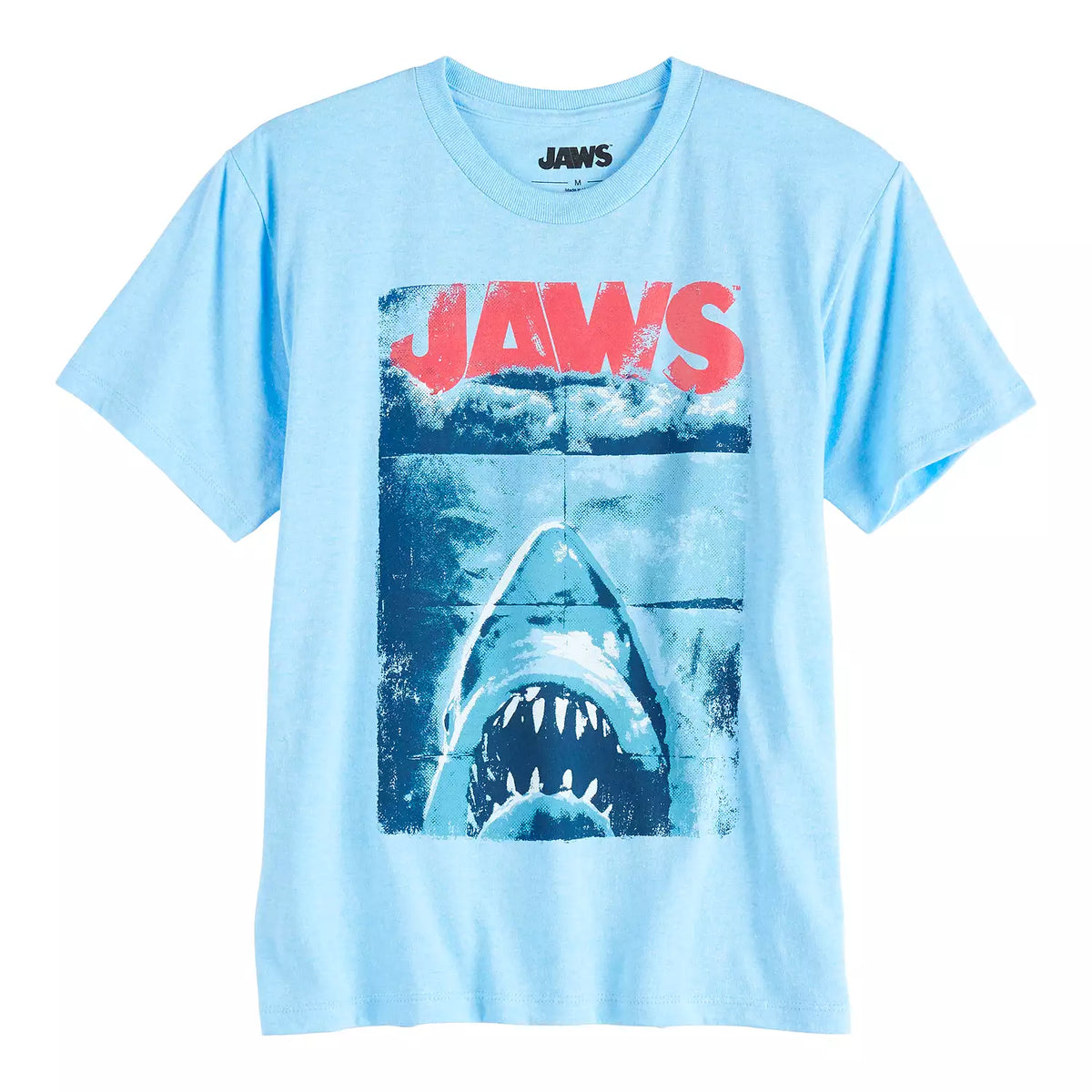 Youth Blue Jaws Movie Poster Distressed Graphic Tee T-Shirt