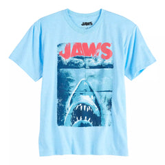 Youth Blue Jaws Movie Poster Distressed Graphic Tee T-Shirt