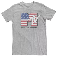 Men's MTV Short Sleeve Graphic American Flag Graphic Tee T-Shirt