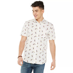 Men's Miller Can Beer Button Up Woven Shirt with Logo Pattern