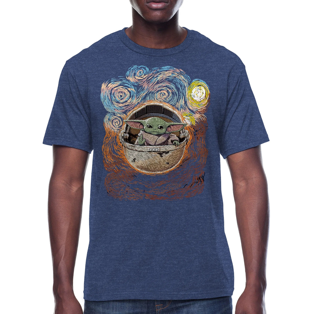 Men's Star Wars Baby Yoda Starry Night Graphic Tee T-Shirt