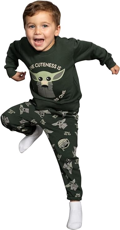 Toddler Star Wars Grogu The Cuteness is Strong in This One Green Sweatshirt and Pants Set