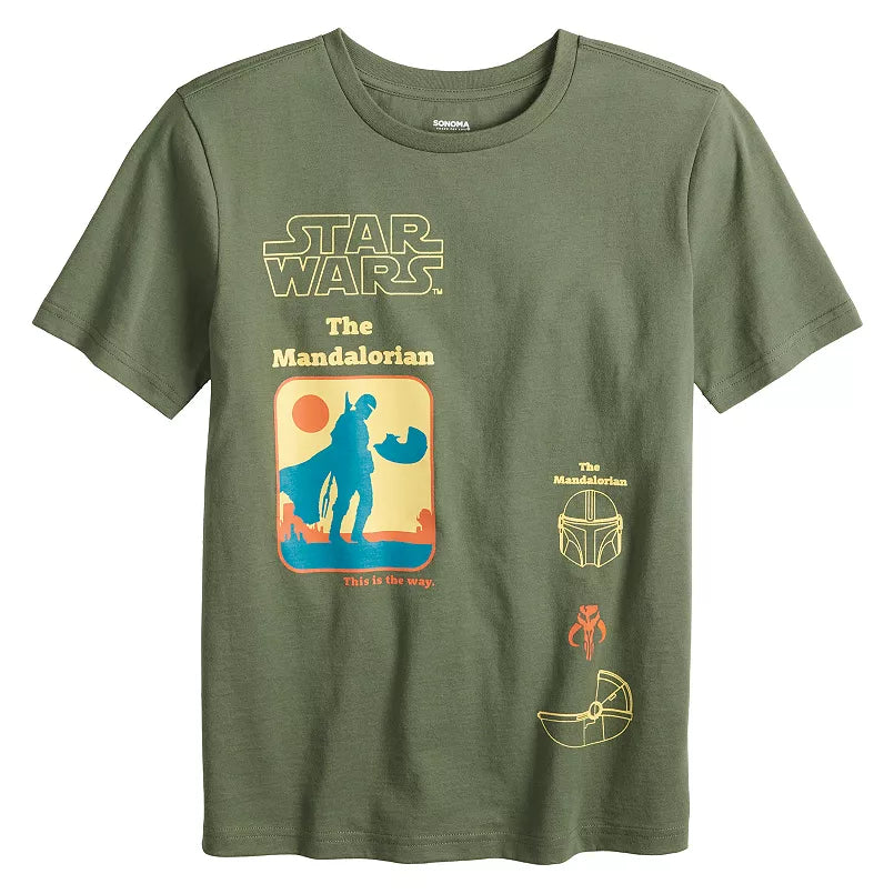 Boys Green Star Wars The Mandalorian Helmets Graphic Tee