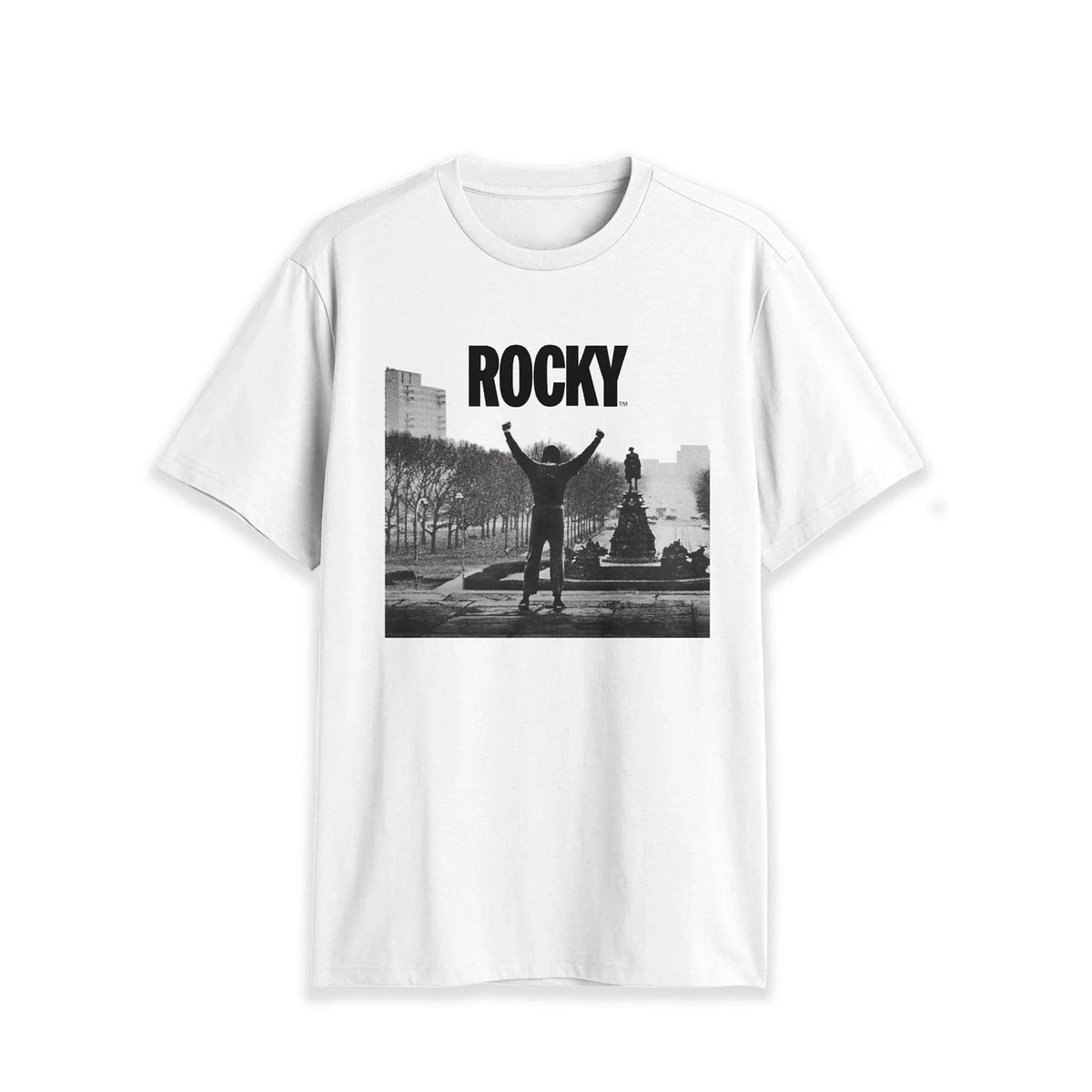 Men's White Rocky Stairs Graphic Crew Neck T-Shirt Tee - Rex Distributor, Inc. Wholesale Licensed Products and T-shirts, Sporting goods,