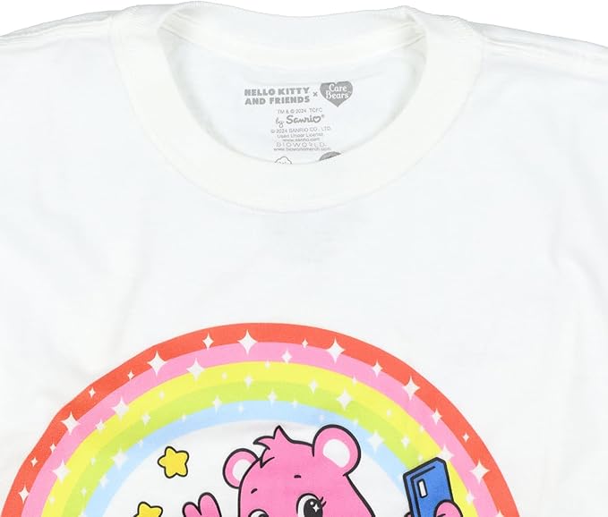 Hello Kitty and Friends x Care Bears Girls' T-Shirt Cheer Bear and Kitty Selfie Pose Kids Tee