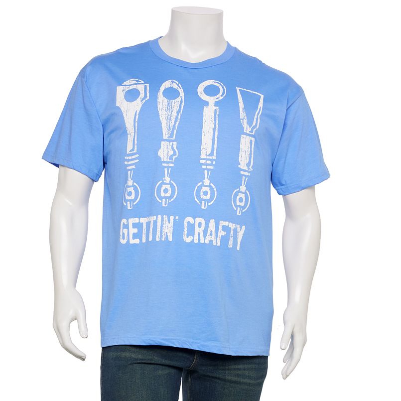 Men's Blue Vintage Beer Gettin Crafty Graphic Tee T-Shirt