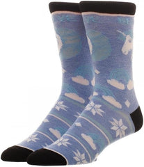 Novelty Blue Unicorn Winter Soft Adult Crew Socks