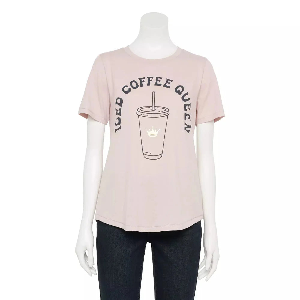 Women Junior's Missy Iced Coffee Queen Graphic Tee T-Shirt Purple