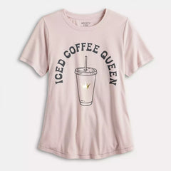 Women Junior's Missy Iced Coffee Queen Graphic Tee T-Shirt Purple