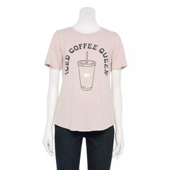 Women Junior's Missy Iced Coffee Queen Graphic Tee T-Shirt Purple