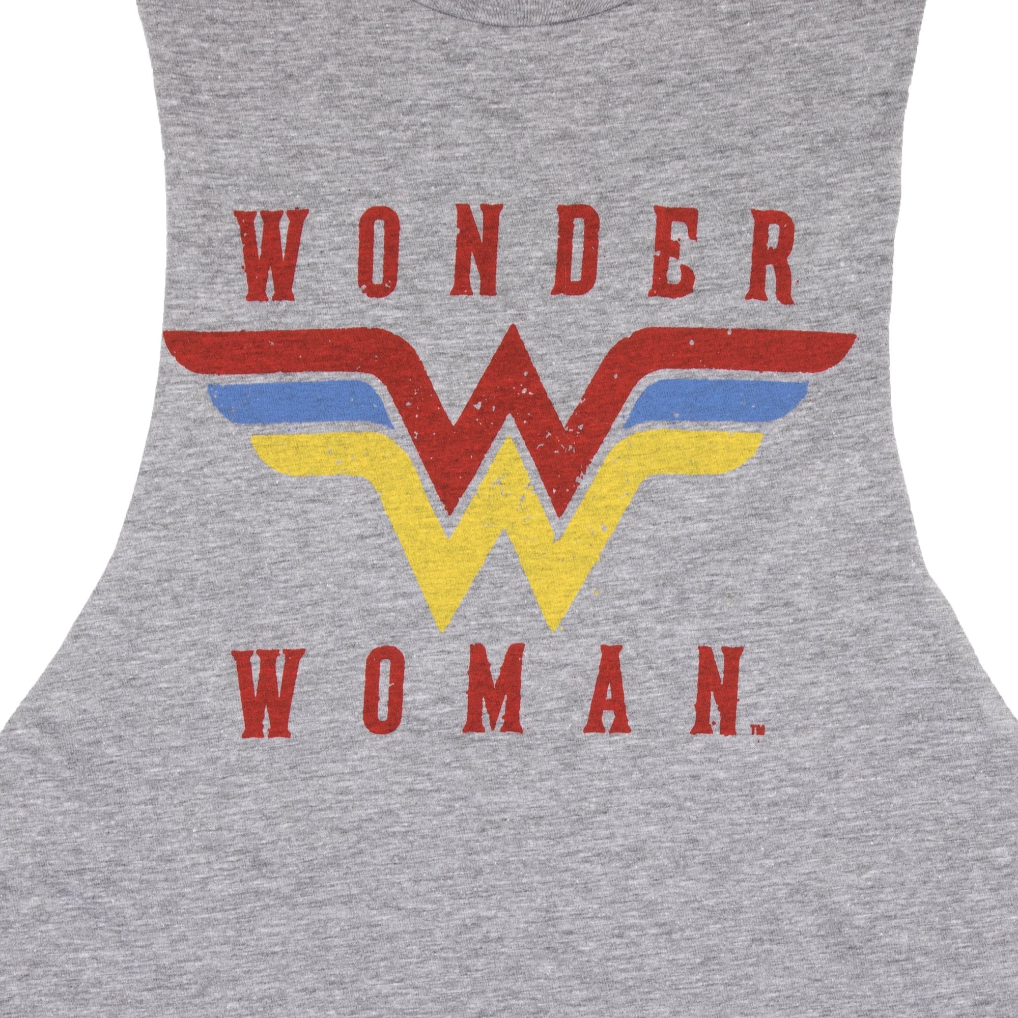 Women's  Wonder Woman Logo Crew Neck Sleeveless Athletic Heather Tank Top