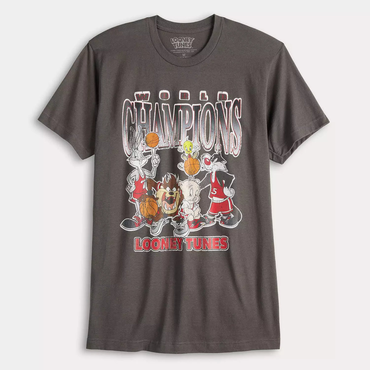 Men's Grey Looney Tunes World Champions Vintage Graphic Tee T-Shirt