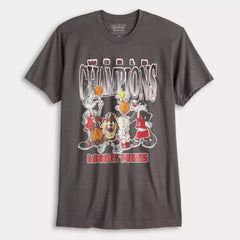 Men's Grey Looney Tunes World Champions Vintage Graphic Tee T-Shirt