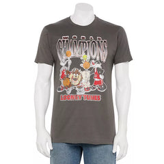 Men's Grey Looney Tunes World Champions Vintage Graphic Tee T-Shirt