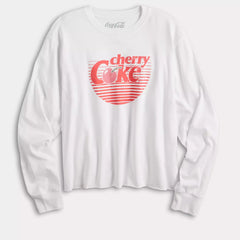 White long-sleeve shirt with red 'Cherry Coke' graphic on a white background