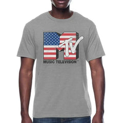 Men's MTV Short Sleeve Graphic American Flag Graphic Tee T-Shirt