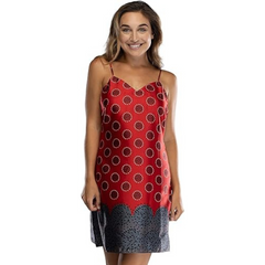 Women's Border Print Sleep Chemise Red