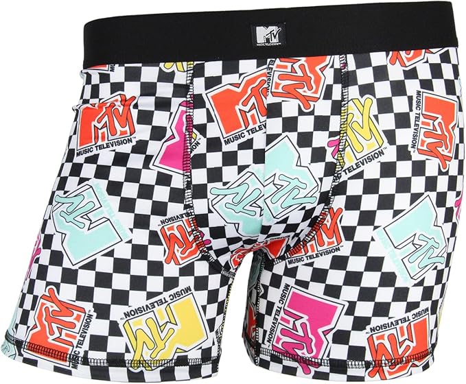 MTV Men's Music Television Allover Logo Checkered Adult Boxer Briefs Underwear