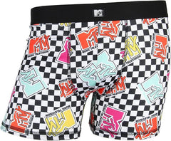 MTV Men's Music Television Allover Logo Checkered Adult Boxer Briefs Underwear