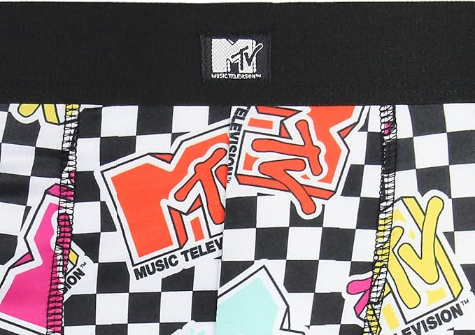 MTV Men's Music Television Allover Logo Checkered Adult Boxer Briefs Underwear