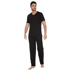 Mens Soft Knit Short Sleeve V-Neck Top Black