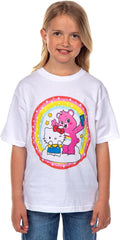Hello Kitty and Friends x Care Bears Girls' T-Shirt Cheer Bear and Kitty Selfie Pose Kids Tee