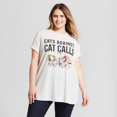 Women's Juniors Cats Against Cat Calls Short Sleeve Graphic Tee T-Shirt