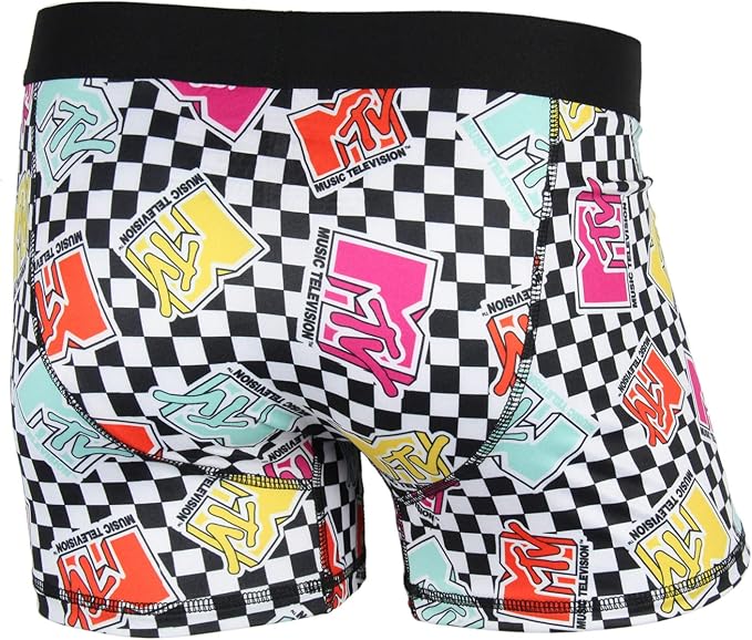 MTV Men's Music Television Allover Logo Checkered Adult Boxer Briefs Underwear