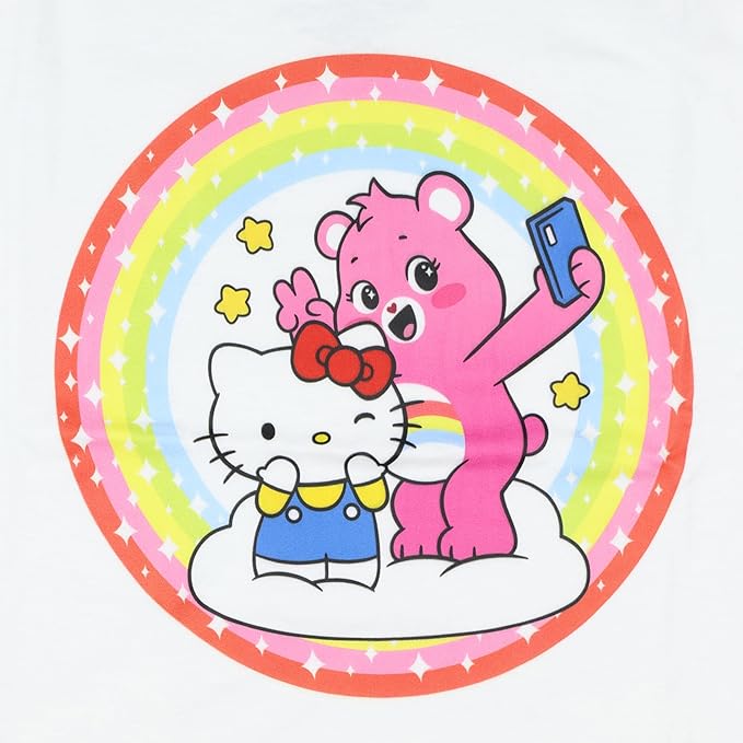 Hello Kitty and Friends x Care Bears Girls' T-Shirt Cheer Bear and Kitty Selfie Pose Kids Tee