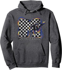Men's MTV Music Television Burnt Checker Logo Pullover Hoodie
