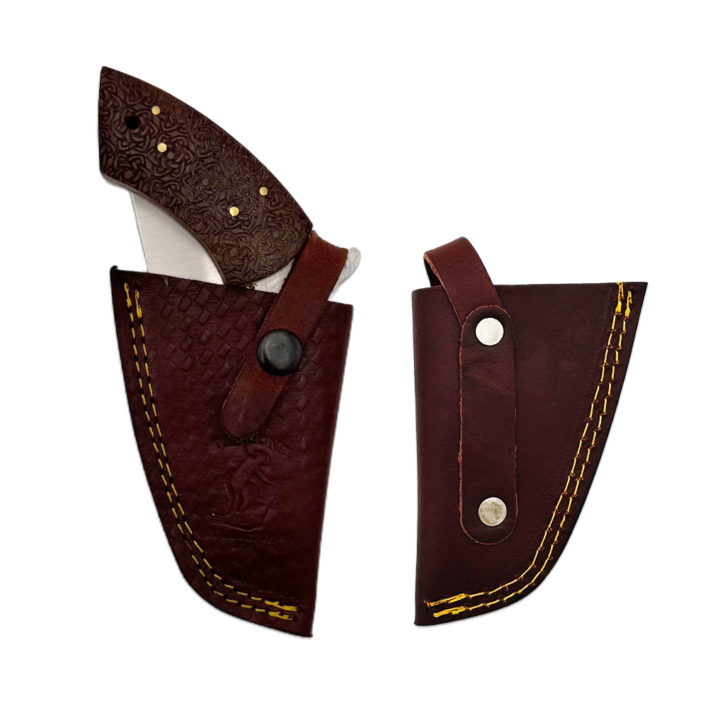 BC 868-RW 6" Bone Collector Rosewood Gun-Handle Folding Knife with Leather Sheath