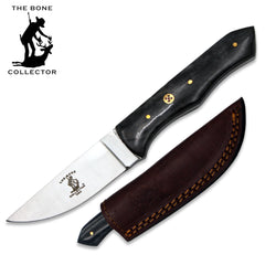 BC 884-BKBN 8" Bone Collector Black Bovine Bone Handle Hunting Knife with Leather Sheath