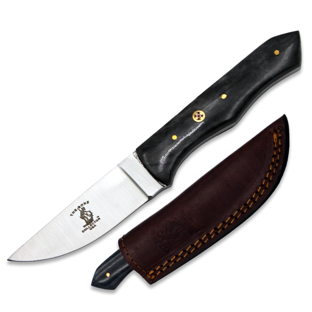 BC 884-BKBN 8" Bone Collector Black Bovine Bone Handle Hunting Knife with Leather Sheath