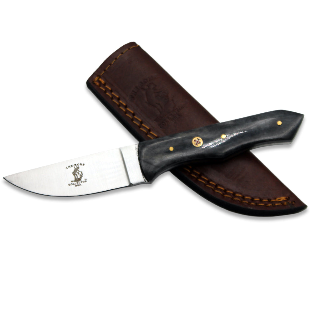 BC 884-BKBN 8" Bone Collector Black Bovine Bone Handle Hunting Knife with Leather Sheath