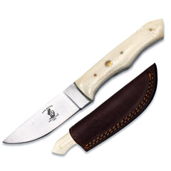 BC 884-WHBN 8" Bone Collector White Bovine Bone Handle Hunting Knife with Leather Sheath