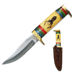 BC 888-DE 10.5" Bone Collector Deer Design Bovine & Brass Hunting Knife with Leather Sheath