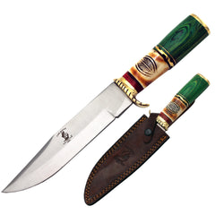 BC 889 12.25" Bone Collector Bovine & Pakkawood Handle Hunting Knife with Leather Sheath