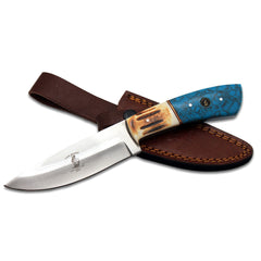 BC 898-C 10" Bone Collector Burn Bovine & Turquoise Resin Handle Hunting Knife with Leather Sheath