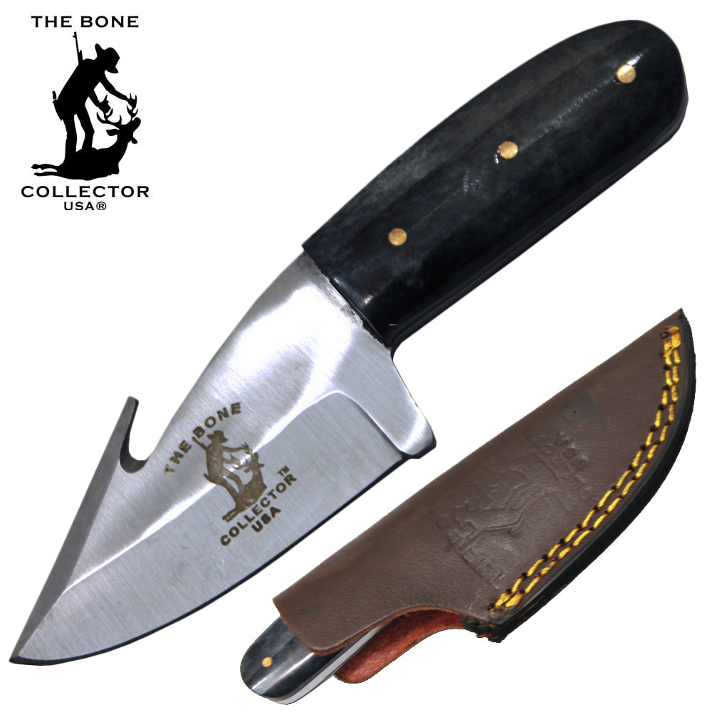 BC 874-BKBN 5.25" Bone Collector Black Handle Gut Hook Skinner Knife with Leather Sheath - Rex Distributor, Inc. Wholesale Licensed Products and T-shirts, Sporting goods,