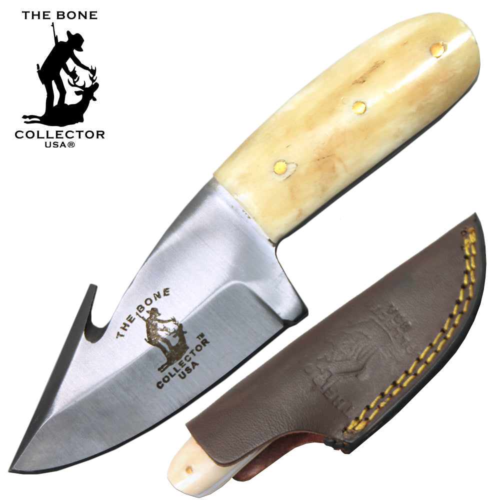 BC 874-BN 5.25" Bone Collector White Handle Gut Hook Skinner Knife with Leather Sheath - Rex Distributor, Inc. Wholesale Licensed Products and T-shirts, Sporting goods,