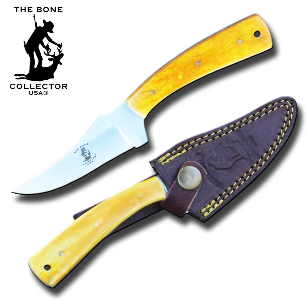 BC 860-YBN 7.25" Bone Collector Yellow Bone Handle Skinning Knife with Leather Sheath - Rex Distributor, Inc. Wholesale Licensed Products and T-shirts, Sporting goods,