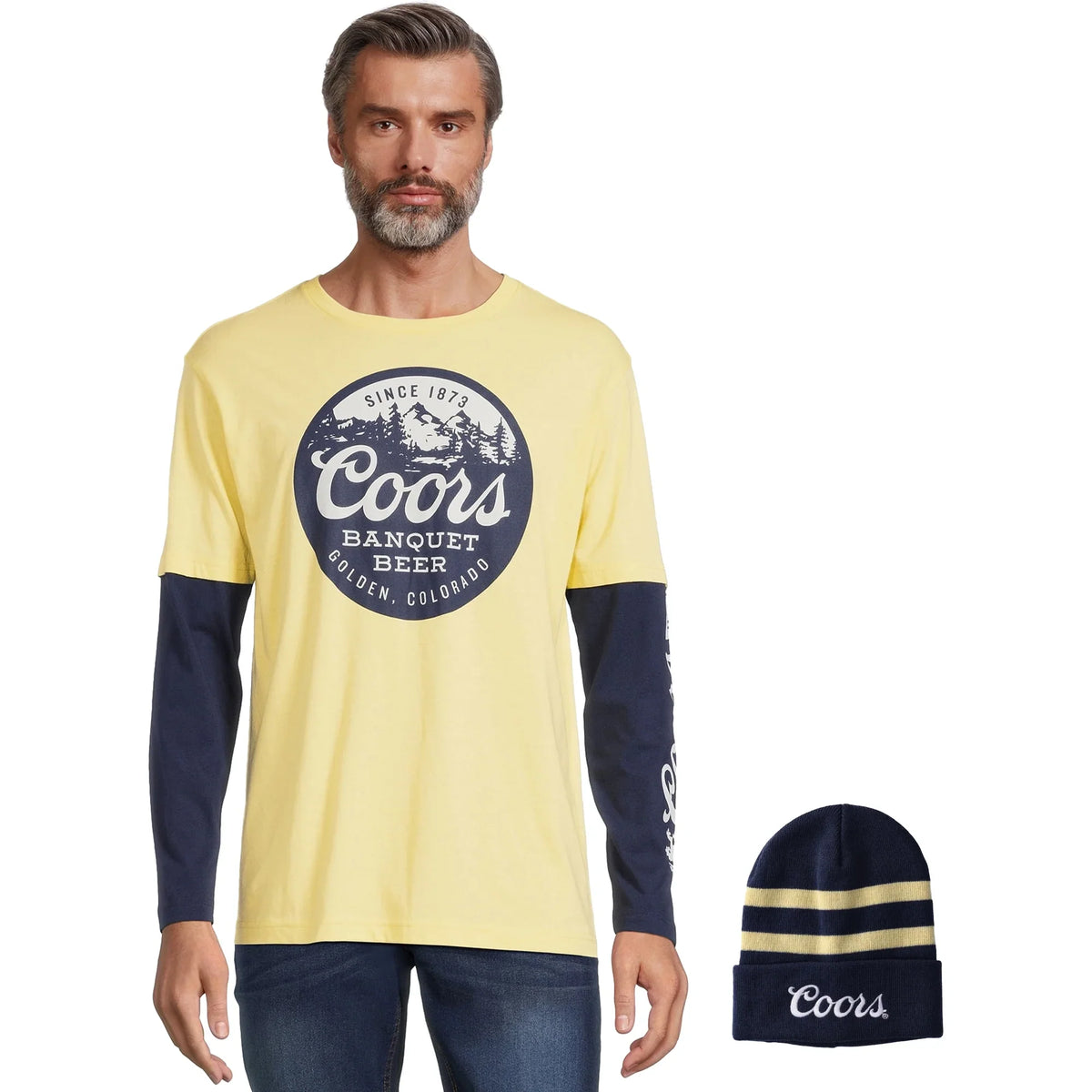 Men's Coors Beer Long Sleeve Graphic T-Shirt and Beanie Hat Gift Set