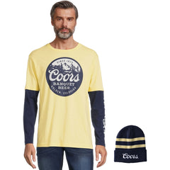 Men's Coors Beer Long Sleeve Graphic T-Shirt and Beanie Hat Gift Set