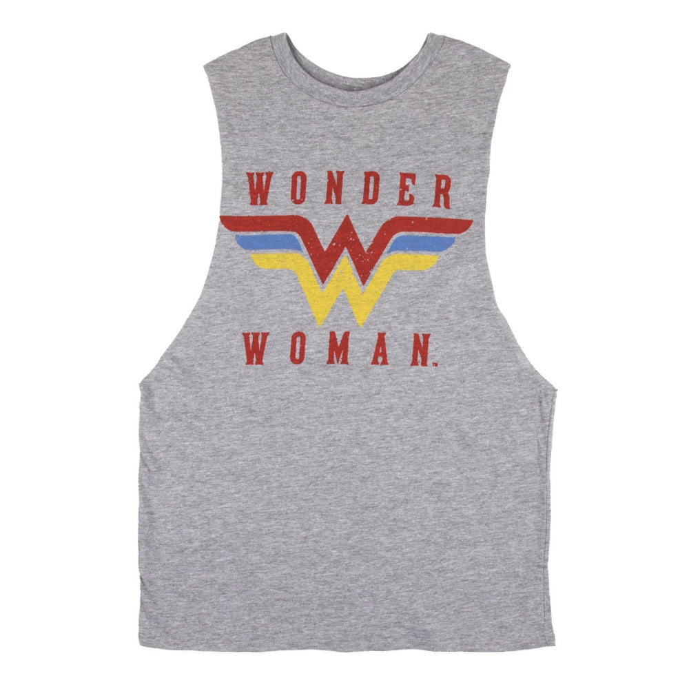 Women's  Wonder Woman Logo Crew Neck Sleeveless Athletic Heather Tank Top