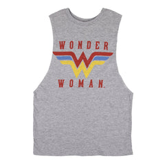 Women's  Wonder Woman Logo Crew Neck Sleeveless Athletic Heather Tank Top
