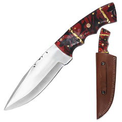 DC 778-BR 10" Deer Creek Brown Acrylic Handle Hunting Knife with Leather Sheath