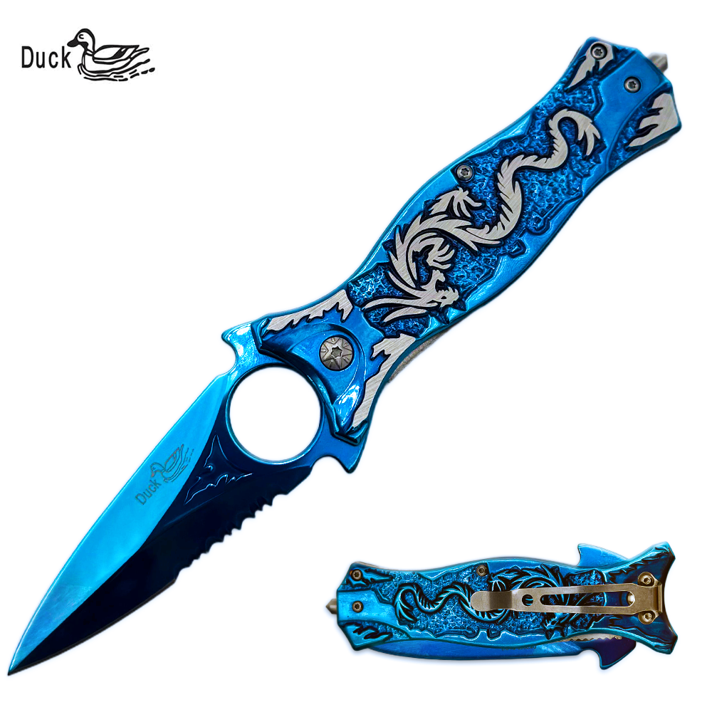 DK 2022-BLDR 4.75" Duck USA Assist-Open Dragon Spear Point Folding Pocket Knife