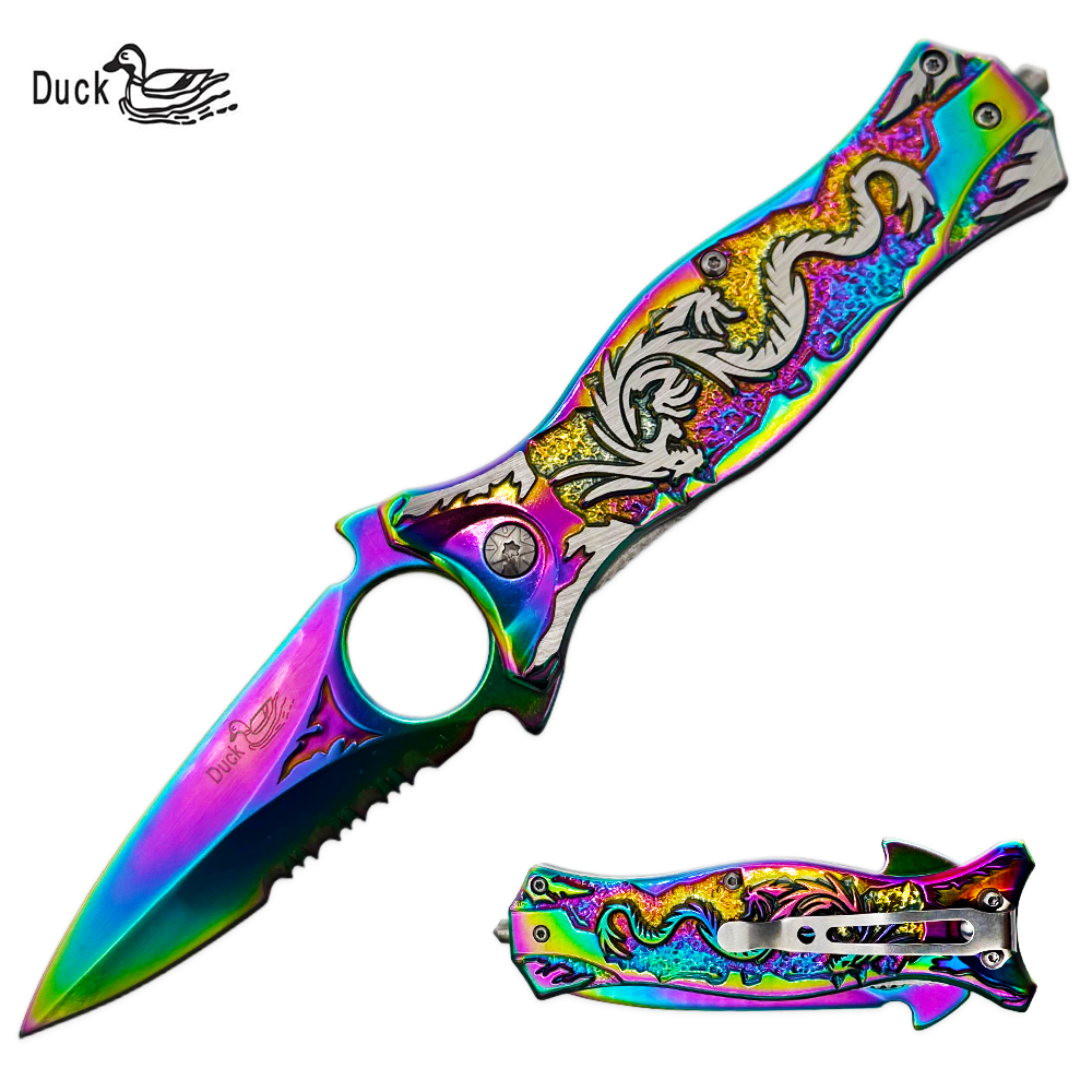 DK 2022-RBDR 4.75" Duck USA Assist-Open Dragon Spear Point Folding Pocket Knife